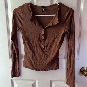Windsor Chocolate Ribbed Button-Up Blouse